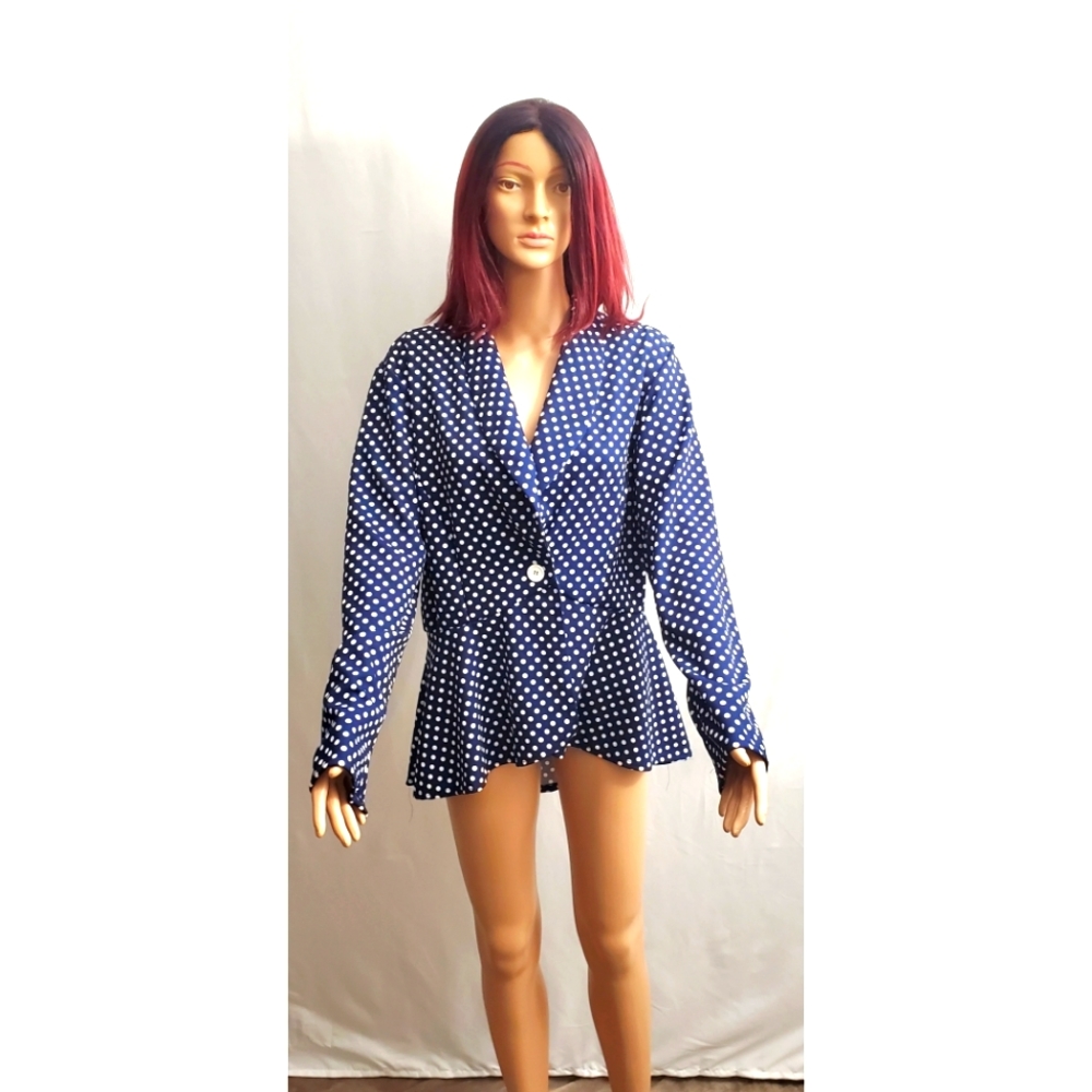 Ashley Stewart's  blue Polka Dot Pemblum womens Blazer blue   plus size